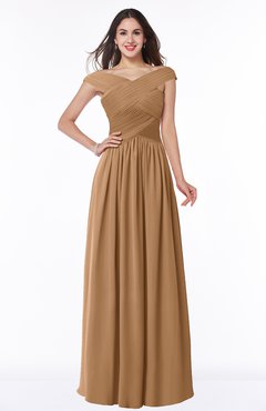 ColsBM Wendy Light Brown Classic A-line Off-the-Shoulder Sleeveless Zip up Floor Length Plus Size Bridesmaid Dresses