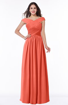 ColsBM Wendy Living Coral Classic A-line Off-the-Shoulder Sleeveless Zip up Floor Length Plus Size Bridesmaid Dresses