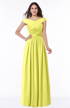 ColsBM Wendy Pale Yellow Classic A-line Off-the-Shoulder Sleeveless Zip up Floor Length Plus Size Bridesmaid Dresses