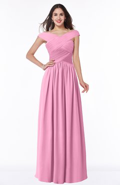 ColsBM Wendy Pink Classic A-line Off-the-Shoulder Sleeveless Zip up Floor Length Plus Size Bridesmaid Dresses