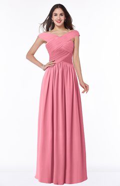 ColsBM Wendy Watermelon Classic A-line Off-the-Shoulder Sleeveless Zip up Floor Length Plus Size Bridesmaid Dresses