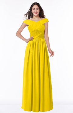 ColsBM Wendy Yellow Classic A-line Off-the-Shoulder Sleeveless Zip up Floor Length Plus Size Bridesmaid Dresses