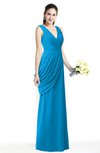 ColsBM Nora Cornflower Blue Elegant A-line V-neck Sleeveless Zip up Sash Plus Size Bridesmaid Dresses