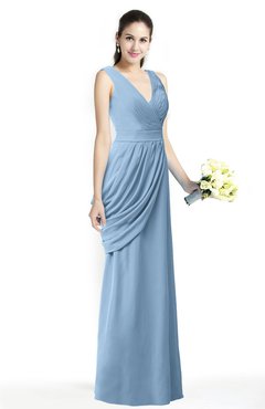 ColsBM Nora Dusty Blue Elegant A-line V-neck Sleeveless Zip up Sash Plus Size Bridesmaid Dresses