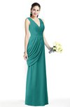 ColsBM Nora Emerald Green Elegant A-line V-neck Sleeveless Zip up Sash Plus Size Bridesmaid Dresses