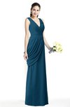 ColsBM Nora Moroccan Blue Elegant A-line V-neck Sleeveless Zip up Sash Plus Size Bridesmaid Dresses