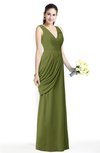 ColsBM Nora Olive Green Elegant A-line V-neck Sleeveless Zip up Sash Plus Size Bridesmaid Dresses