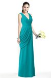 ColsBM Nora Peacock Blue Elegant A-line V-neck Sleeveless Zip up Sash Plus Size Bridesmaid Dresses