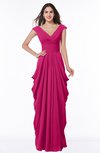 ColsBM Alice Beetroot Purple Mature V-neck Short Sleeve Chiffon Floor Length Plus Size Bridesmaid Dresses