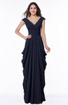 ColsBM Alice Dark Sapphire Mature V-neck Short Sleeve Chiffon Floor Length Plus Size Bridesmaid Dresses