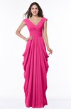 ColsBM Alice Fandango Pink Mature V-neck Short Sleeve Chiffon Floor Length Plus Size Bridesmaid Dresses