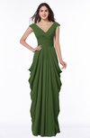 ColsBM Alice Garden Green Mature V-neck Short Sleeve Chiffon Floor Length Plus Size Bridesmaid Dresses