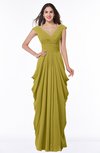 ColsBM Alice Golden Olive Mature V-neck Short Sleeve Chiffon Floor Length Plus Size Bridesmaid Dresses