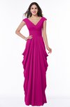 ColsBM Alice Hot Pink Mature V-neck Short Sleeve Chiffon Floor Length Plus Size Bridesmaid Dresses