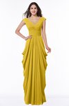 ColsBM Alice Lemon Curry Mature V-neck Short Sleeve Chiffon Floor Length Plus Size Bridesmaid Dresses