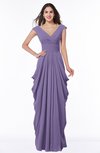 ColsBM Alice Lilac Mature V-neck Short Sleeve Chiffon Floor Length Plus Size Bridesmaid Dresses