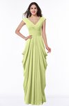 ColsBM Alice Lime Green Mature V-neck Short Sleeve Chiffon Floor Length Plus Size Bridesmaid Dresses