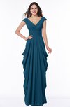 ColsBM Alice Moroccan Blue Mature V-neck Short Sleeve Chiffon Floor Length Plus Size Bridesmaid Dresses