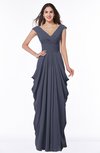 ColsBM Alice Nightshadow Blue Mature V-neck Short Sleeve Chiffon Floor Length Plus Size Bridesmaid Dresses
