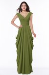 ColsBM Alice Olive Green Mature V-neck Short Sleeve Chiffon Floor Length Plus Size Bridesmaid Dresses