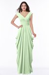 ColsBM Alice Pale Green Mature V-neck Short Sleeve Chiffon Floor Length Plus Size Bridesmaid Dresses