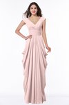 ColsBM Alice Pastel Pink Mature V-neck Short Sleeve Chiffon Floor Length Plus Size Bridesmaid Dresses
