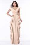 ColsBM Alice Peach Puree Mature V-neck Short Sleeve Chiffon Floor Length Plus Size Bridesmaid Dresses