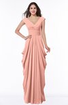 ColsBM Alice Peach Mature V-neck Short Sleeve Chiffon Floor Length Plus Size Bridesmaid Dresses