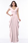 ColsBM Alice Petal Pink Mature V-neck Short Sleeve Chiffon Floor Length Plus Size Bridesmaid Dresses