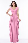 ColsBM Alice Pink Mature V-neck Short Sleeve Chiffon Floor Length Plus Size Bridesmaid Dresses