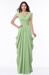 ColsBM Alice Sage Green Mature V-neck Short Sleeve Chiffon Floor Length Plus Size Bridesmaid Dresses
