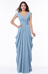 ColsBM Alice Sky Blue Mature V-neck Short Sleeve Chiffon Floor Length Plus Size Bridesmaid Dresses