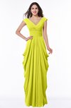 ColsBM Alice Sulphur Spring Mature V-neck Short Sleeve Chiffon Floor Length Plus Size Bridesmaid Dresses
