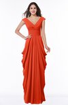 ColsBM Alice Tangerine Tango Mature V-neck Short Sleeve Chiffon Floor Length Plus Size Bridesmaid Dresses