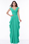ColsBM Alice Viridian Green Mature V-neck Short Sleeve Chiffon Floor Length Plus Size Bridesmaid Dresses