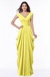 ColsBM Alice Yellow Iris Mature V-neck Short Sleeve Chiffon Floor Length Plus Size Bridesmaid Dresses
