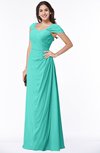 ColsBM Clare Blue Turquoise Modest Sweetheart Short Sleeve Floor Length Pleated Plus Size Bridesmaid Dresses