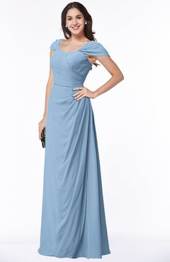 ColsBM Clare Dusty Blue Modest Sweetheart Short Sleeve Floor Length Pleated Plus Size Bridesmaid Dresses