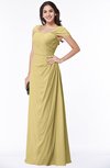 ColsBM Clare Gold Modest Sweetheart Short Sleeve Floor Length Pleated Plus Size Bridesmaid Dresses