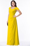 ColsBM Clare Yellow Modest Sweetheart Short Sleeve Floor Length Pleated Plus Size Bridesmaid Dresses
