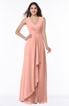 ColsBM Melody Peach Glamorous A-line Sleeveless Zipper Chiffon Floor Length Plus Size Bridesmaid Dresses