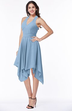 ColsBM Delaney Dusty Blue Cute A-line Sleeveless Zip up Chiffon Tea Length Plus Size Bridesmaid Dresses