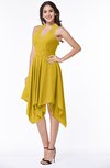 ColsBM Delaney Lemon Curry Cute A-line Sleeveless Zip up Chiffon Tea Length Plus Size Bridesmaid Dresses