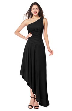 ColsBM Angela Black Simple A-line One Shoulder Half Backless Ruching Plus Size Bridesmaid Dresses