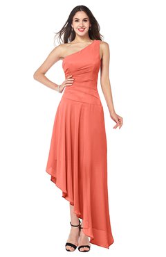 ColsBM Angela Fusion Coral Simple A-line One Shoulder Half Backless Ruching Plus Size Bridesmaid Dresses
