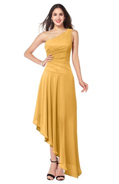 ColsBM Angela Golden Cream Simple A-line One Shoulder Half Backless Ruching Plus Size Bridesmaid Dresses