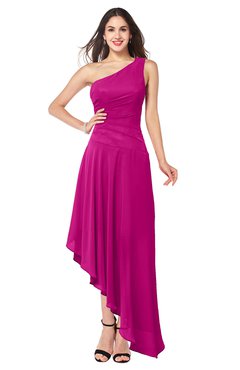 ColsBM Angela Hot Pink Simple A-line One Shoulder Half Backless Ruching Plus Size Bridesmaid Dresses