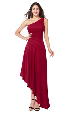 ColsBM Angela Maroon Simple A-line One Shoulder Half Backless Ruching Plus Size Bridesmaid Dresses