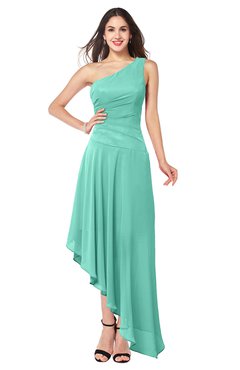 ColsBM Angela Mint Green Simple A-line One Shoulder Half Backless Ruching Plus Size Bridesmaid Dresses
