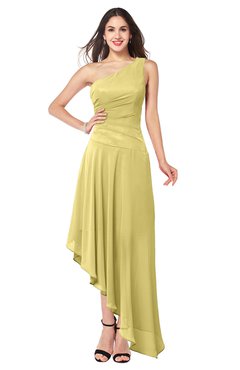 ColsBM Angela Misted Yellow Simple A-line One Shoulder Half Backless Ruching Plus Size Bridesmaid Dresses